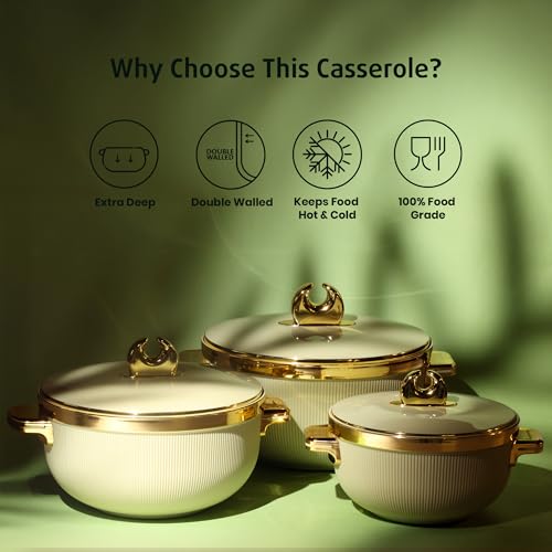 Image of SELVEL Royal Linex Casserole Collection | Insulated Hot Cases | Stainless Steel Inner | BPA-Free | Brown & Lime Green | (Royal Linex Casserole - Lime Green, Set of 3 (600ml+1200ml+1700ml))