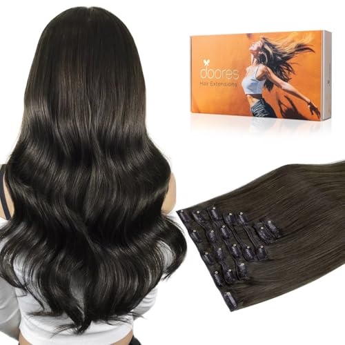 Image of DOORES Clip in Hair Extensions Human Hair Extensions, Mocha Brown 16 Inch 7pcs 120g, Real Hair Extensions Remy Natural Human Hair Extensions Silky Straight Thick Hair