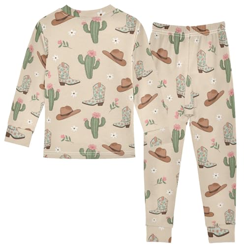 Pajama Sets Long Sleeve Cactus Cowboy Boots Flowers Soft Comfy Sleepwear 2 Piece PJS 3-8T3