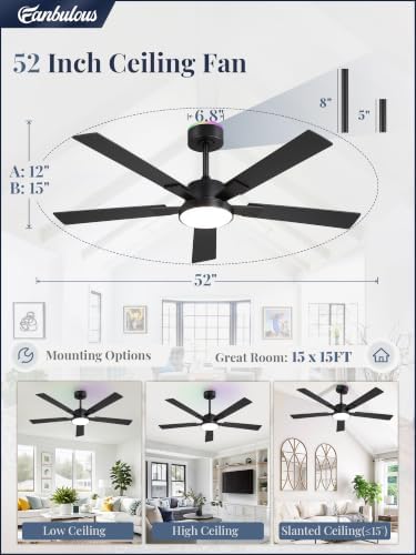 Fanbulous 52 Inch Smart Ceiling Fan with Light and Remote, Alexa Compatible - 5
