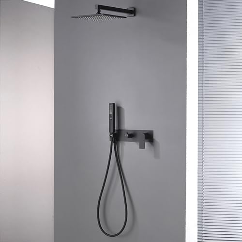 Mitigeur de douche encastré noir mural avec sa douchette à main 2 modes