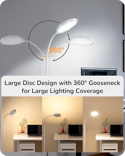Image of EDISHINE Gooseneck Floor Lamp 1300LM LED Floor Lamps for Living Room White | 4 Color Temperature, Dimmable, Remote & Touch Control, 30 /60Min Timer, Adjustable Gooseneck for Bedroom, Office