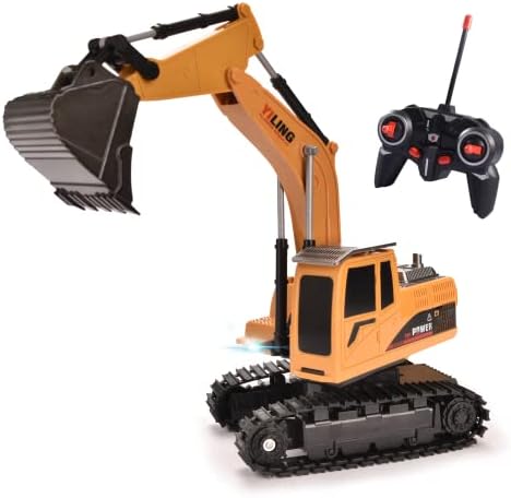 Hodlvant Remote Control Excavator Toys Car, RC Excavators for Kids, RC Construction Vehicles, Construction Engineering Toys with Metal Bucket, Digger for Boys Girls Ages 6 and up