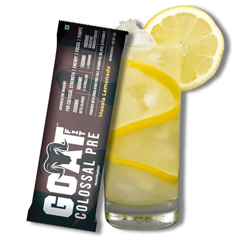 Image of GOAT Fit Colossal Pre | PreWorkout Powder 200mg Caffeine 3.5g Beta-Alanine 3g Citrulline 1.5g Arginine 1g Creatine with Himalayan Pink Salt (12gm Single Serving, Masala Lemonade)