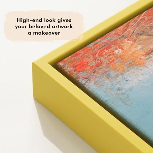 Image of Cute Yellow 8x8 Canvas Floater Frame for Wall Art Prints,0.9 inch Deep | Set of 2,Easy Framing,Floating Frames for Abstract Watercolor Paintings Illustration Landscape Portrait Bedroom Hallway Decor