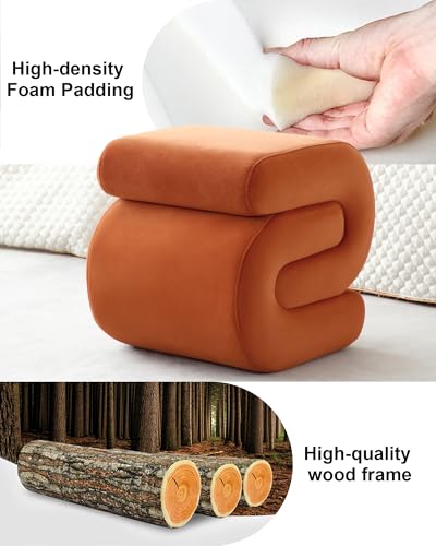 Velvet-Pouf-OttomanModern-Footstoo-OttomanComfortable-Upholstered-Vanity-StoolMulti-Functional-s-Shape-OttomanUnder-Desk-Ottoman-for-Living-Room-Bedroom-Entrance-Orange Velvet Pouf OttomanModern Footstoo OttomanComfortable Upholstered Vanity StoolMulti Functional s Shape OttomanUnder Desk Ottoman for Living Room Bedroom Entrance Orange