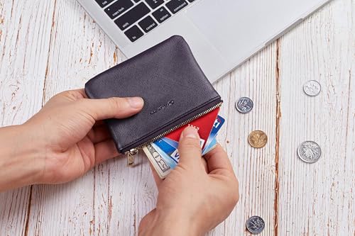 Image of Chelmon Genuine Leather Coin Purse Pouch Change Purse With Zipper For Men Women (CH Steel Purple)