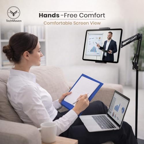 Image of Overhead Video Mobile Stand, New Extra Long Arm, 1 /4 inch Head 2 Way Base clamp, and Bracket for Mobile Phone, for, Overhead Video, Desktop,Bedroom, Office, Black (Overhead Stand for Reading)