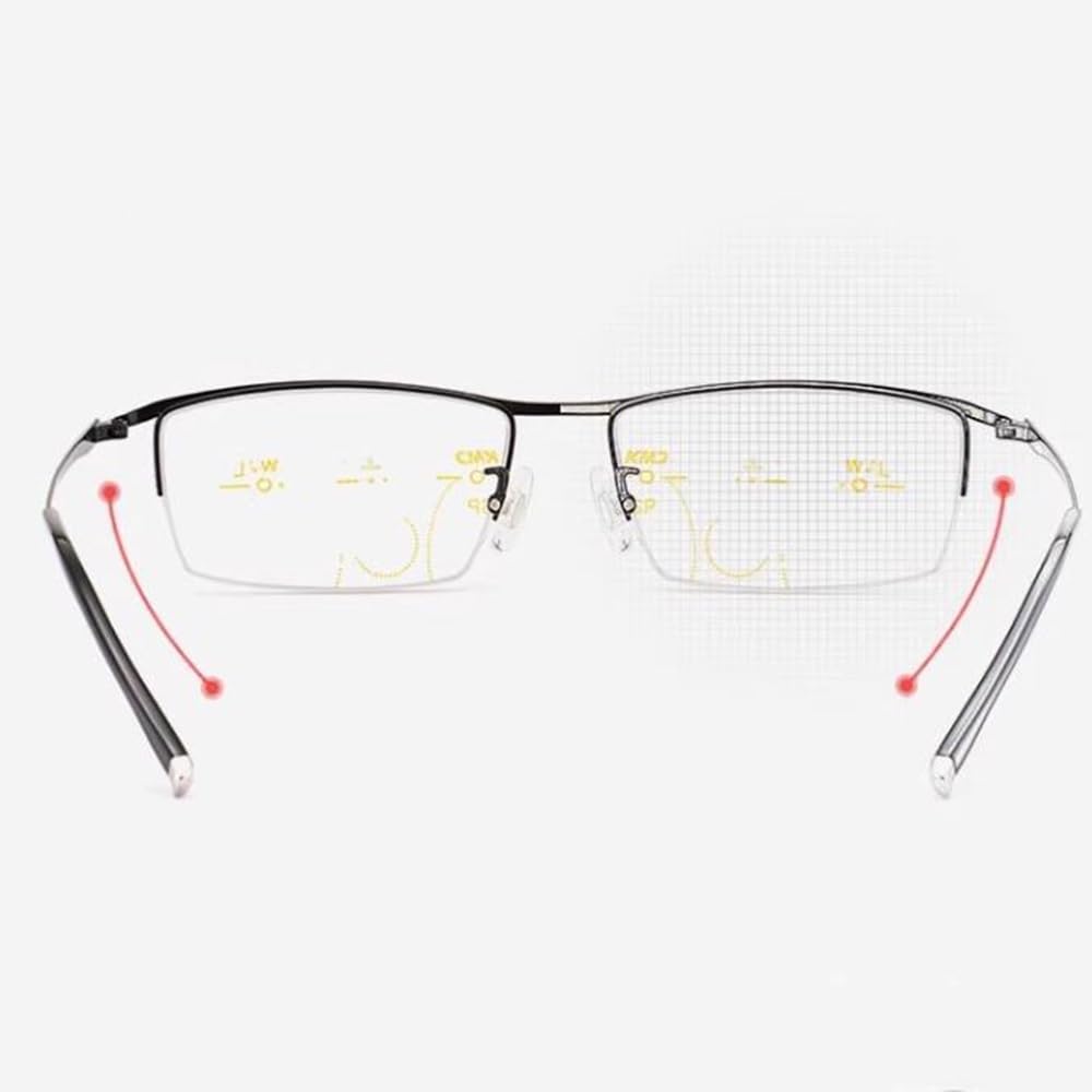 Gafas de Lectura Progresivas Multienfoque Fotocromáticas lectores de Sol Rectangulares Medio Marco Gafas de computadora HD(Negro,+2.5)(+1.5)