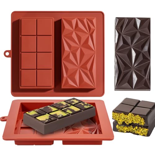 Uwillion Moldes de silicona para barra de chocolate profundo de 1 pulgada, 2 piezas de molde grueso de pistacho para barra de relleno, molde de barra de caramelo grande para rellenar