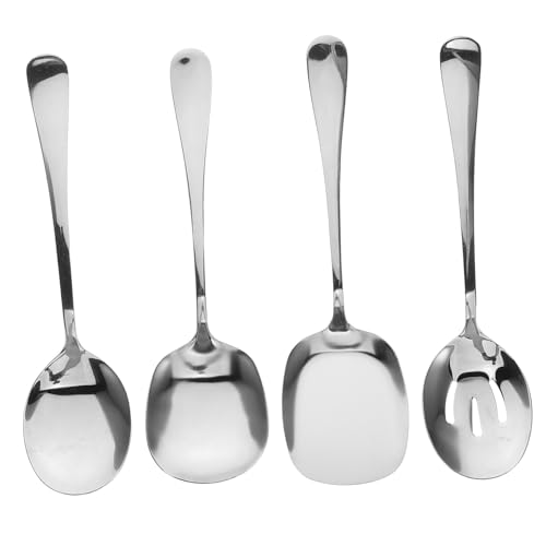 STOBAZA 4pcs Buffet Perforated Spoons: Heavy Duty Stainless Steel Serving Slotted Spoons for Restaurants Banquets Commercial Kitchens Parties Accessories