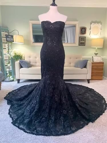 Tulle Mermaid Wedding Dresses for Bride Lace Gothic Wedding Gowns with Slit Tulle Bridal Gowns with Train3