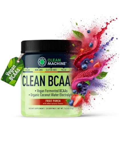 Clean BCAA - 2:1:1 Food Sourced BCAAs Powder & Coconut Water Electrolytes Recovery & Amino Energy Supplement - Award Winning Vegan Amino Acid Supplement - 30 Servings (30, Fruit Punch)