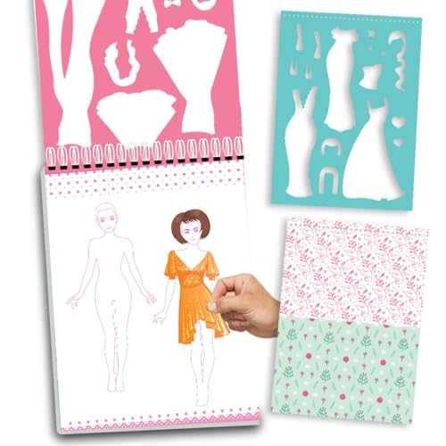 Image of Style Studio Fashion Sketch Activity Book 1 for Girls Age 4-8 years- Creative Design Kit with Sticker Sheets, Stencil Sheets, Dressing Paper & Sketch Pages | Fun DIY Activity Book
