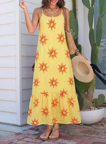 Image of Dokotoo Women Summer Dresses Scoop Neck Ruffle Flowy Boho Maxi Dress