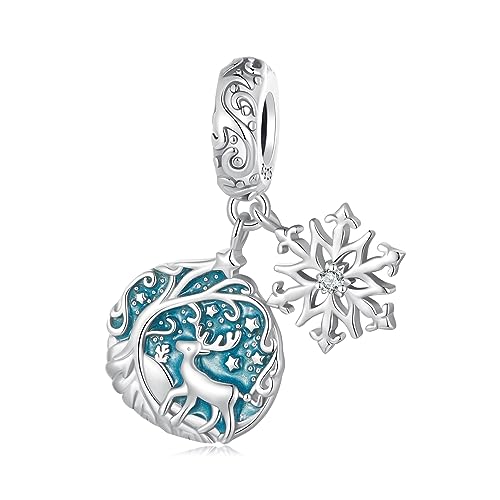 NINGAN 925 Sterling Silver Forest Deer Snowflake Charms Fit for