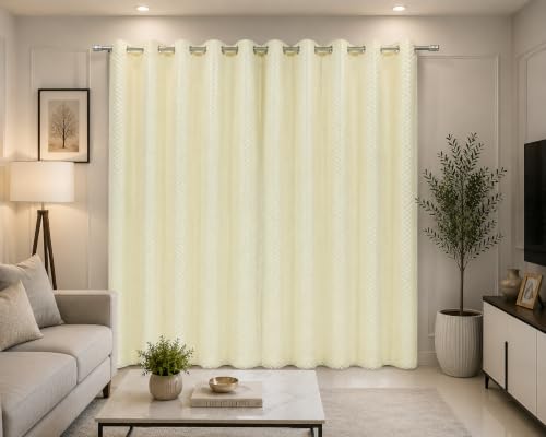 Image of Double Curtains 2 in 1 Embroidery Transparent Curtain with 80% Blackout Curtain Best for Every Interior Living Room (creem 9 L4 W feet Set 2)