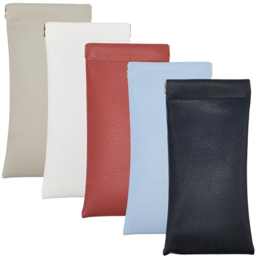 CREATCABIN Estojo de couro para óculos de sol, bolsa macia para óculos de sol, estojo de óculos de sol, portátil, protetor de mola, fina, leve, com pano de limpeza para mulheres, homens, viagens