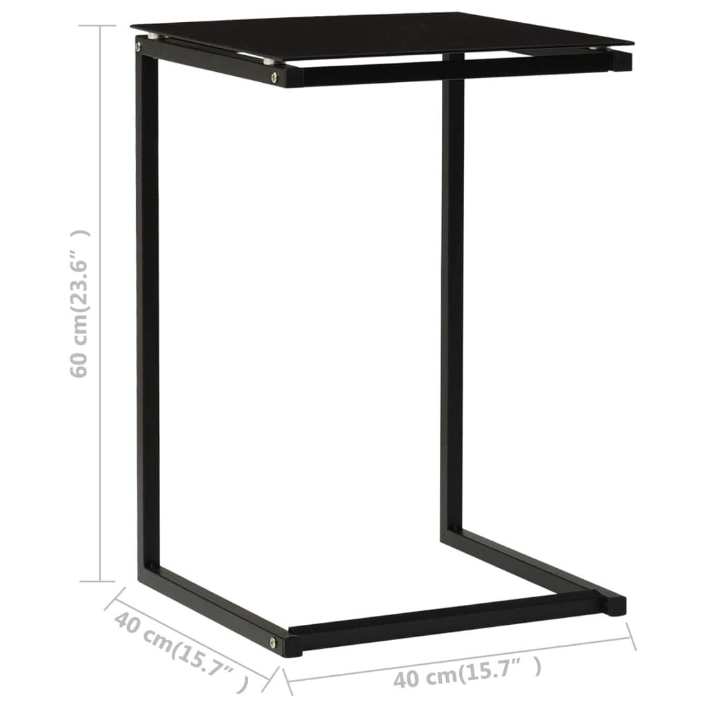 Black Side Table 40x40x60 cm Tempered Glass and Powder Coated Steel for Living Room, Bedroom, Hallway, Balcony, Sofa, Bed, Lamp, Magazine, Remote Control Use