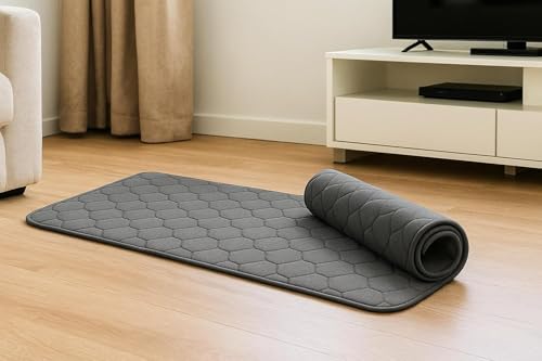 Image of PU Ultra Soft Foam Folding Mattress for Travel | Foldable /Portable Floor Mattress for Sleeping | 240 GSM Knitted Fabric| Indoor Quilted Roll-Up Yoga Mat for Home (Grey, 72x72)