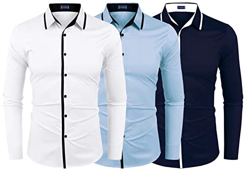 Image of Zombom Combo of Men's Cotton Blend Solid Regular Fit Casual Full Sleeves Shirts (Pack of 3)