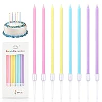 DONQL Birthday Cake Candles, Tall Pastel Cake Candles, Long Birthday Candles, Thin Cupcake Candles with Holders for Birthday Cake Baby Shower Cake Wedding Party Decoration