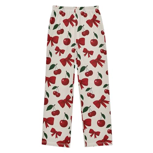 Cherry Bow Pattern Pajama Pants Long Sleep Pant Soft PJ Bottoms Sleepwear