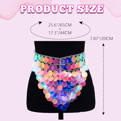 Zoestar Light Up Mermaid Sequin Skirt Sparkly Waist Body Chain Rave Accessories for Women2