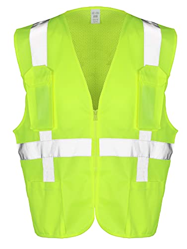 9 Crowns Reflective Safety Work Visibility ANSI/ISEA Class 2 Vest (Neon Yellow, Large)