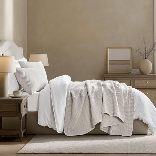 Image of EVERGRACEHOME Cotton Coverlet Set King Size 3 Pieces, Lightweight Soft Ribbed Matelasse Bedspread Quilt Set, Cozy Oversized Quilted Bedding Set with 2 Pillow Shams for All Seasons, Birch