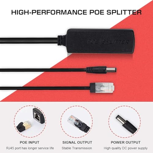 Image of SANCY POE Splitter Power Over Ethernet Adapter Active 48V to 12V for IP Camera IP Phone PoE Switches & DC Devices (Pack of 2)