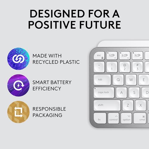 Image of Logitech MX Keys Mini for Mac Minimalist Wireless Illuminated Keyboard with Free Adobe Subscription, Compact, Bluetooth, Backlit Keys, USB-C, Tactile Typing, Metal Build-Pale Grey