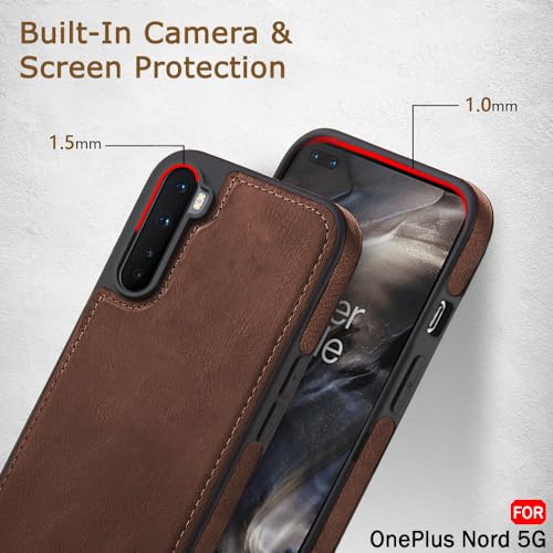 Image of TheGiftKart Genuine Leather Finish Back Cover Case for OnePlus Nord 2020 | Shockproof Design | Raised Edges for Camera & Screen Protection | Stunning Minimalist Cover for OnePlus Nord (2020) (Brown)