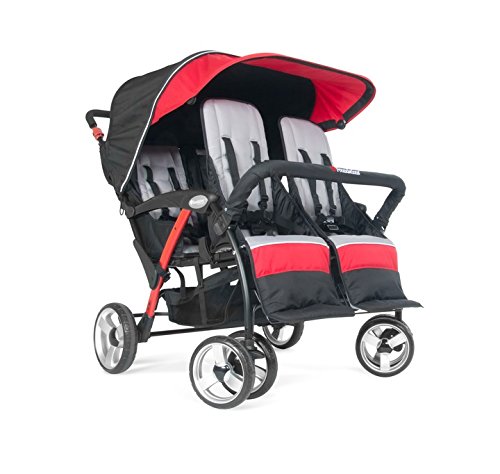 Foundations Quad Sport 4-Passenger Folding Stroller with Canopy, Red