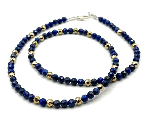Collier lapislazuli hématite dorée argent 925 bijou artisanal pierres fines