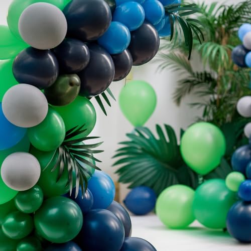 Image of Blue and Green Balloon Garland Kit, Dark Green Navy Blue Balloon Arch | Jungle Theme Party Birthday Baby Shower Wedding Graduation Anniversary Decorations with Dark Green Navy Blue Balloon Garland