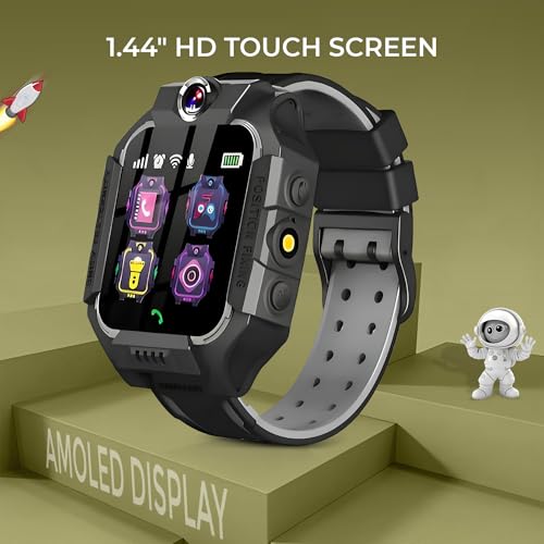 Image of GameSir Kids Smartwatch for Boys & Girls, Men & Women, Sim Card Support, Location Tracker /GPS System, Music Player, Camera, Video,Notification, Alarm, Waterproof, Calling Smart Watch-Black