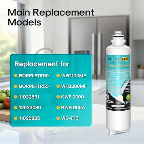 Image of ICEPURE PRO BORPLFTR50 Refrigerator Water Filter Replacement for Bosch Ultra Clarity Pro BORPLFTR55, 11032531, 12033030, 12028325, 11025825, B36CT80SNS, B36CL80ENS, WFC100MF, WFS200MF, RA450022, 4PACK