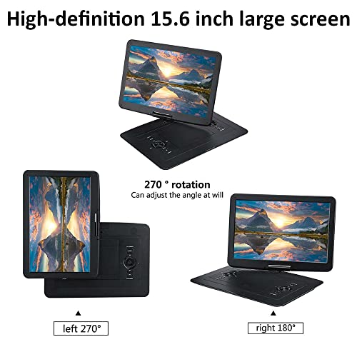 Lettore DVD portatile 22 '' schermo girevole, 8 ore batteria, antiurto, ultima memoria, AV/USB/SD per viaggi e intrattenimento