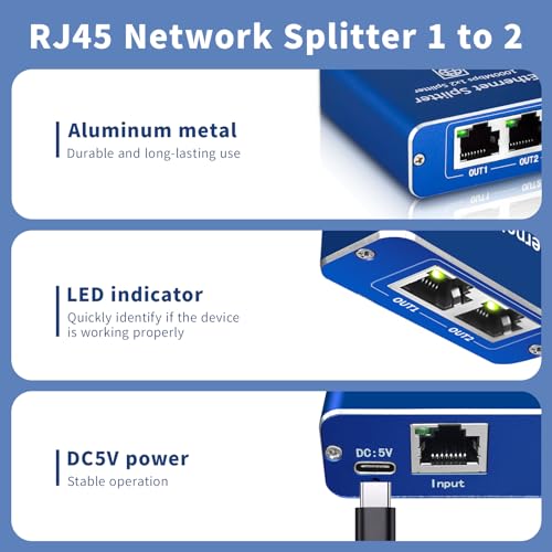 image for STEAMEMO Gigabit Ethernet Splitter 1 to 2, Network Ethernet Splitter, 