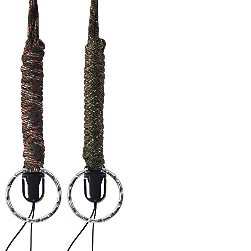 Techion 2 Pack 25'' Adjustable Paracord Lanyard For Id Badge Holder, Keys, Keychain, Cell Phone, With Split Ring And Quick Release Clip String - Camouflage #TOP1