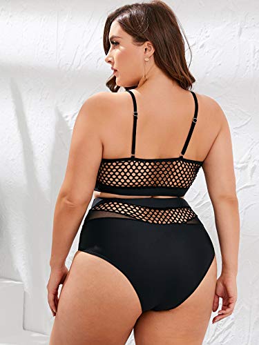 Floerns Women's Plus Size Bathing Suit Fishnet High Waist Bikini Set Rave Outfit2