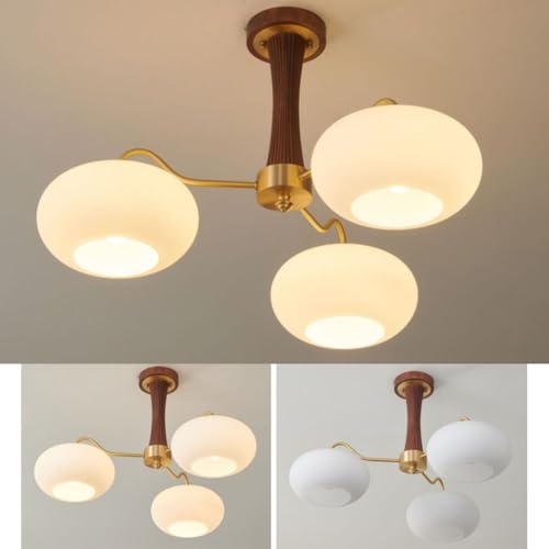 Luminaire suspendu laiton antique et bois de noyer haut de gamme - 7