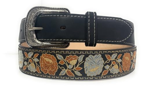 Women's Black Western Belt, Girls Genuine Leather Floral Pattern Casual Or Work Western Belt