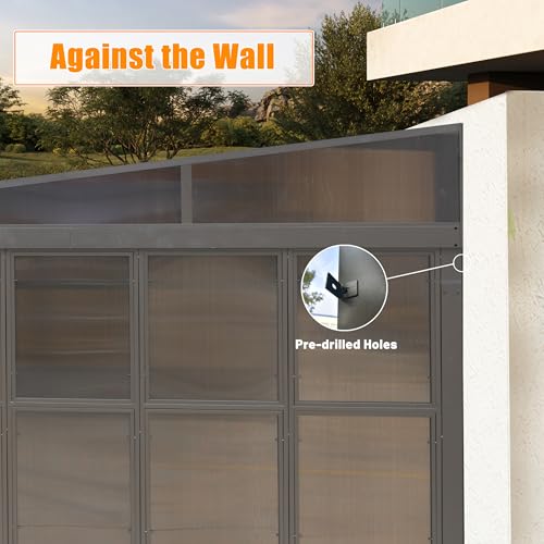 Domi 10x14FT Wall Mounted Sunroom 4 Season, Small Patio Solarium with 3 Sliding Double Doors, Enclosed Lean-to Hardtop Gazebo with Side Walls, Sun Room with Galvanized Steel Roof, Detachable PC Screen - Image 8