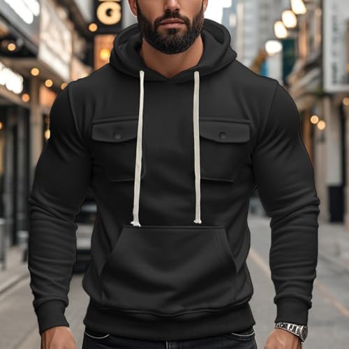 Oversized Hoodies for Men Fall Casual Long Sleeve Hooded Sweatshirts 2025 Fashion Pullover with Flap Pockets2