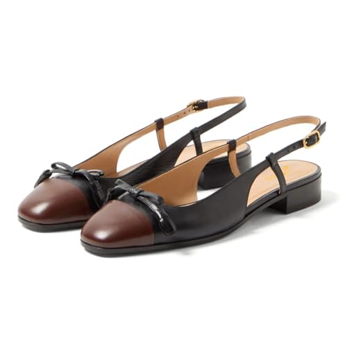 Zszszsu Women's Square Cap Toe with Bow Pumps Chunky Block Low Heels Slingback Buckled Strap Dressy Casual Comfy Daily Wear Shoes Size 4-16 US