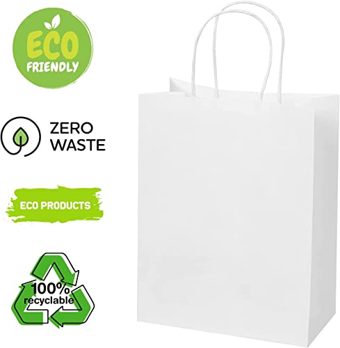 Image of RanGit Bhumi Gift Bags- 25pcs 8x10x4 inch White Paper Bags for Return Gift Shopping Retail Paper Carry Bags, Small Party Favor gifting Covers, Disposable, Recyclable (8x10x4 in White, Pack of 25)