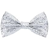 Ymapinc Sequin Bow Tie, Silver Sparkly Bow Tie Adjustable Glitter Sequin Necktie for Men Shiny Pre Tied Neck Ties for Wedding Banquet Carnival Costume Party
