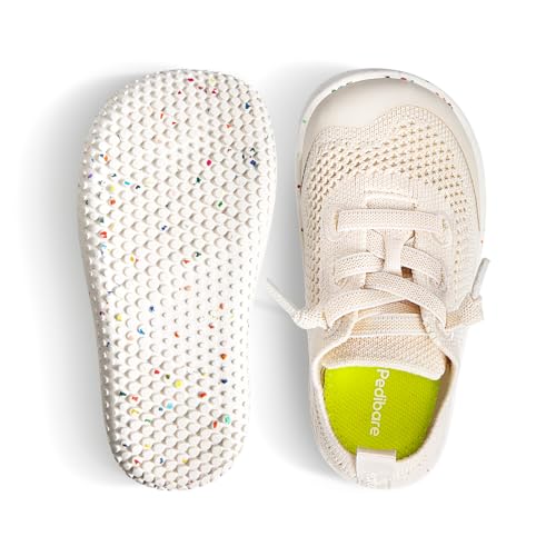 Pedibare Toddler Barefoot Shoes - Wide Toe Box Zero Drop Flexible Lightweight Sneakers - Breathable Non-Slip Easy On/Off Skin-Friendly Minimalist for Indoor Outdoor Walking Running Cream